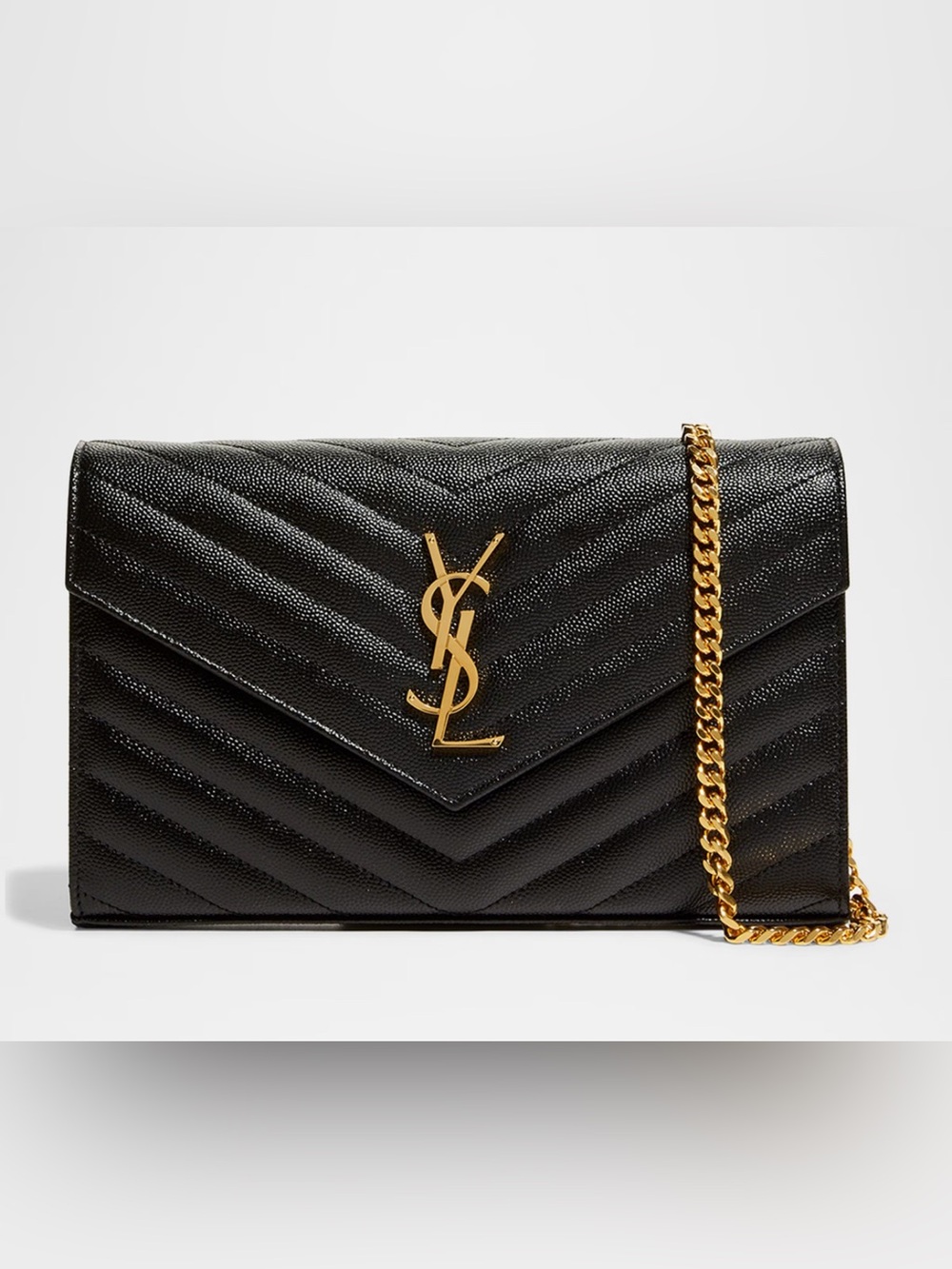 Saint Laurent Black Quilted Leather Chain Crossbody with Gold YSL Hardware